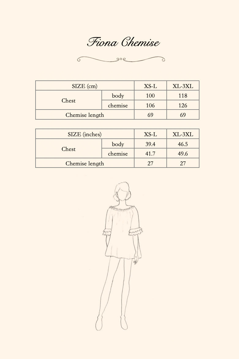 fiona short linen chemise size chart