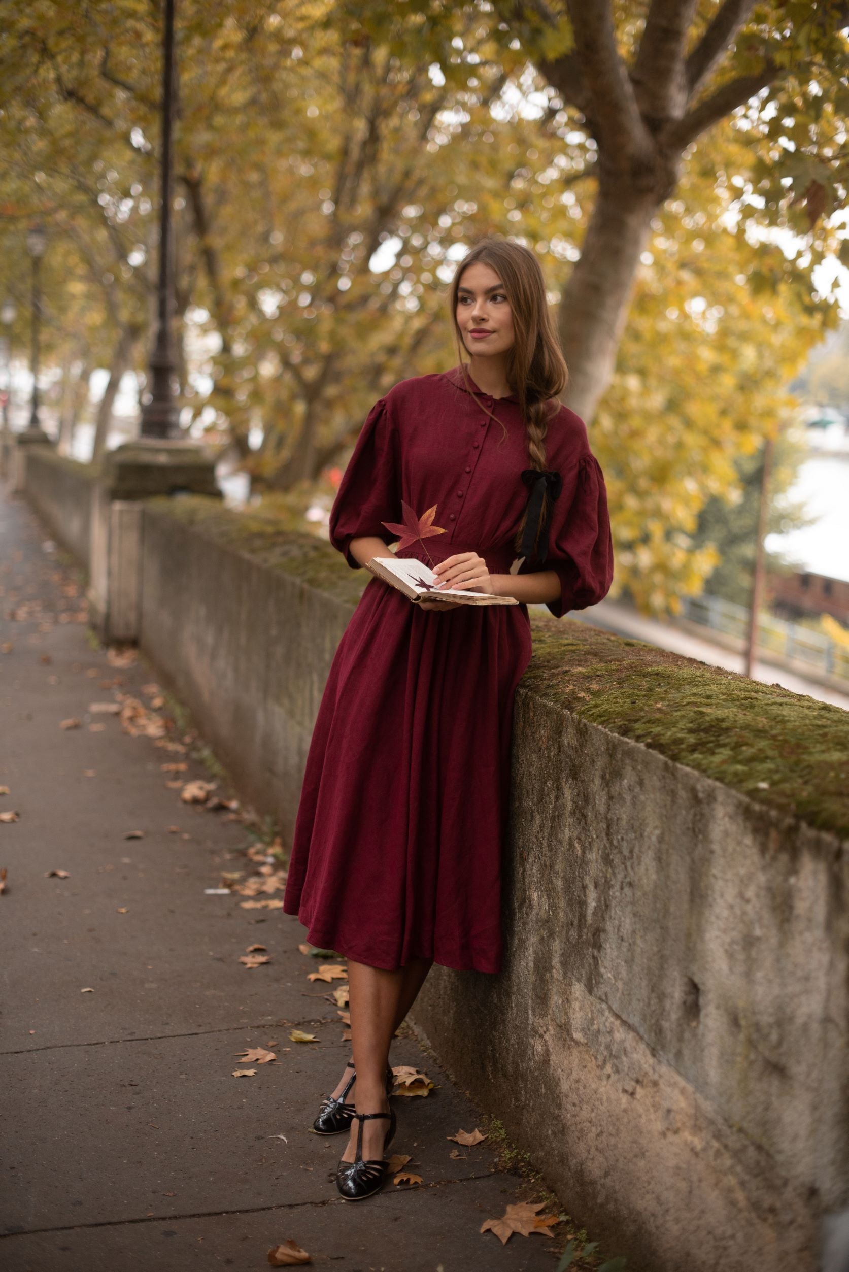 Meg linen Dress with 3/4 sleeves LittleWomenAtelier Meg linen Dress with 3/4 sleeves LittleWomenAtelier