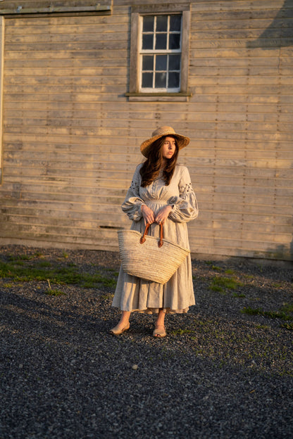 Meg March linen dress with puffy sleeves