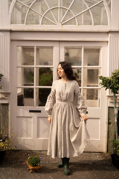 Meg March linen dress with puffy sleeves