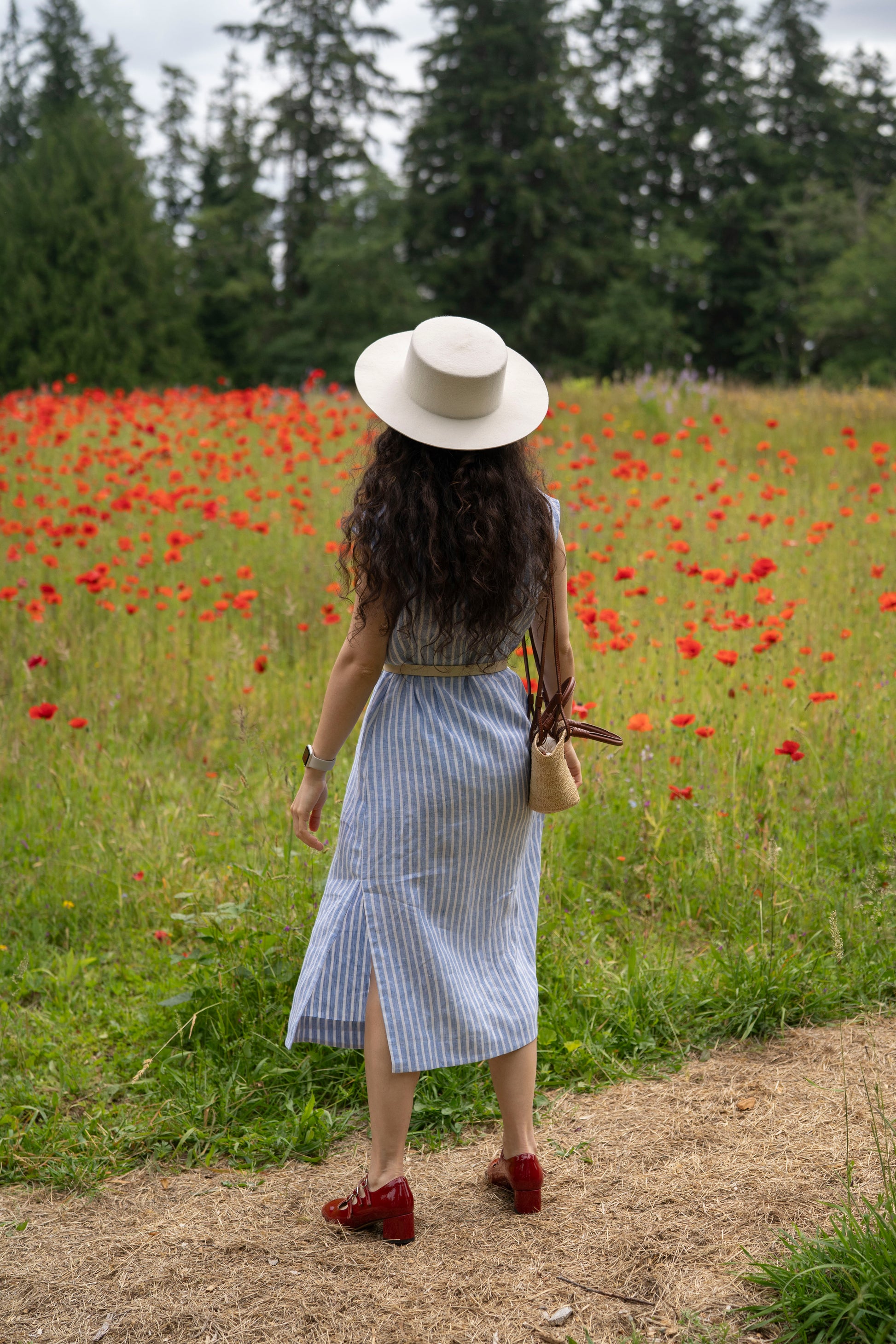 red striped linen dress Striped Linen Halter Dress-Coral Red
