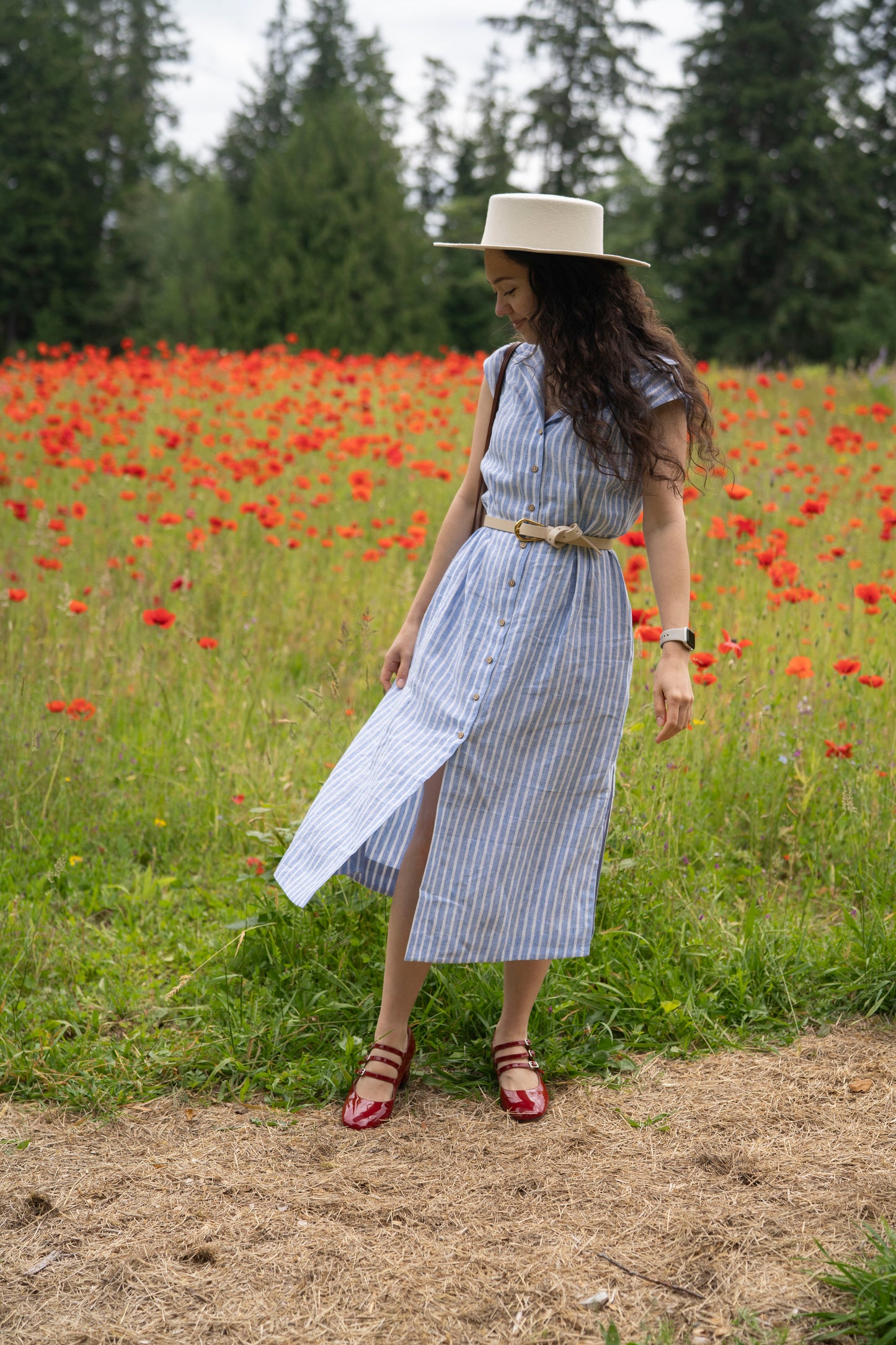 Gestreiftes Leinenkleid | Versandfertig