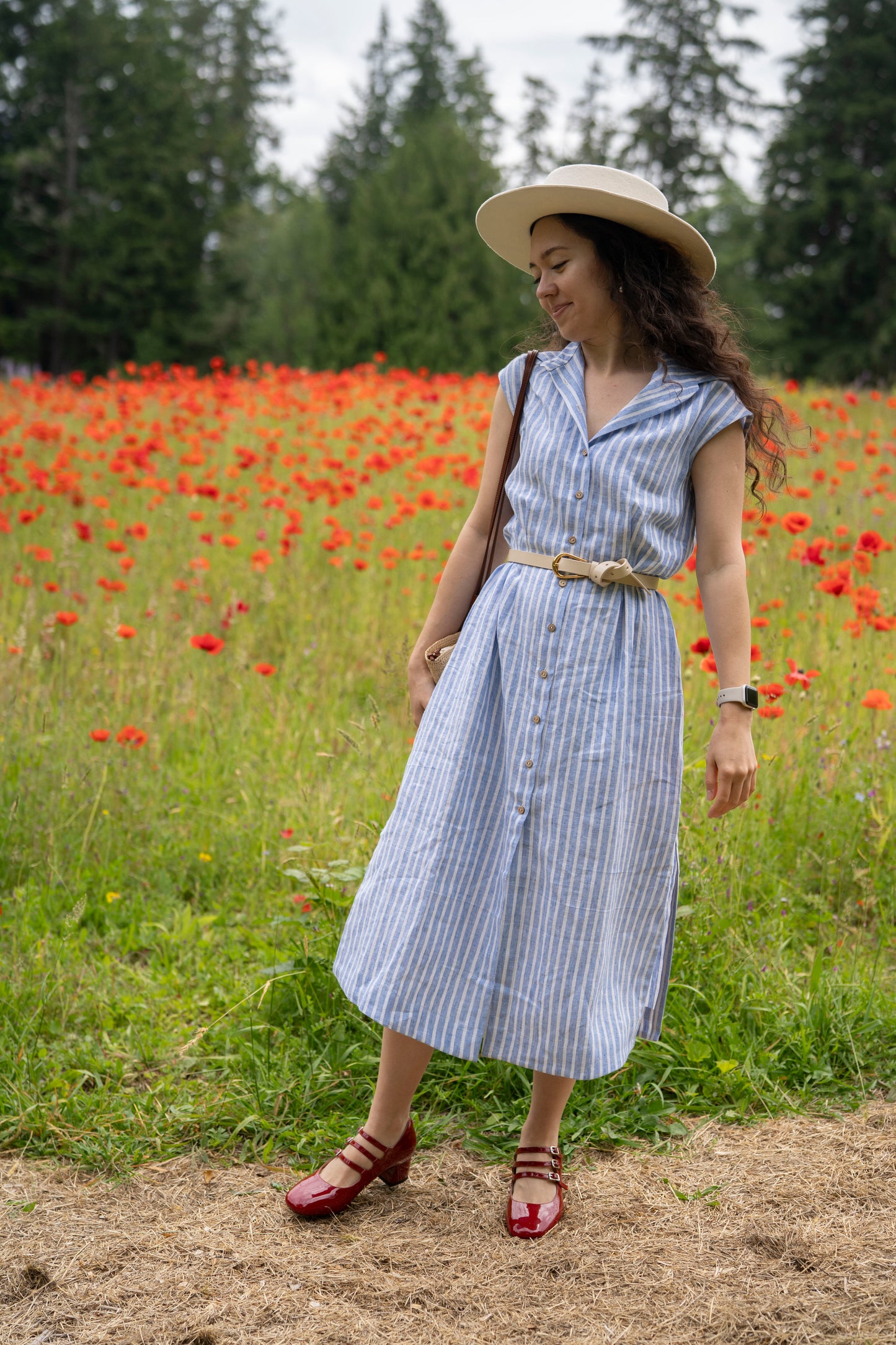 Gestreiftes Leinenkleid | Versandfertig