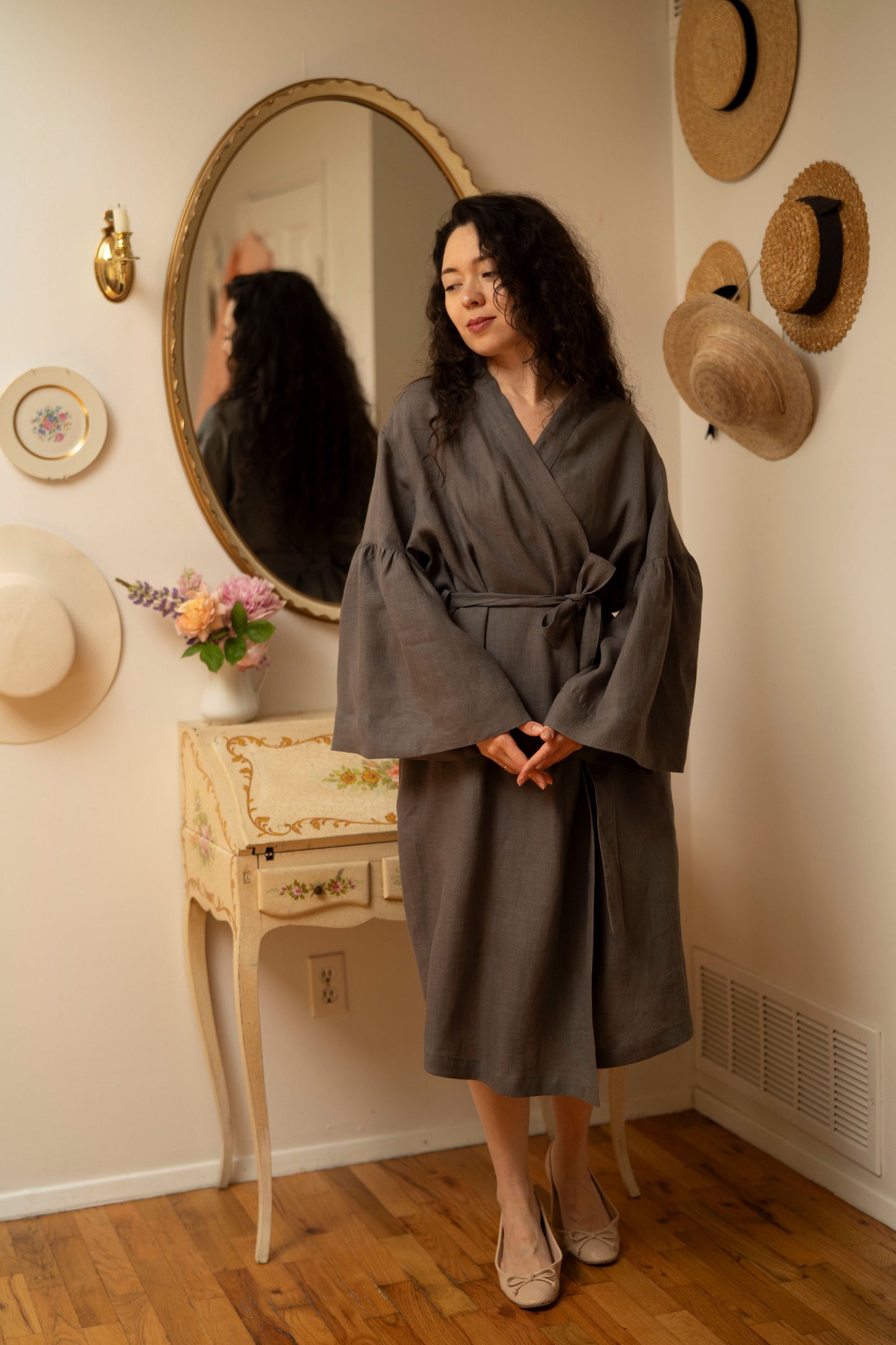 Ready to Ship | Linen Breeze Robe in Dark Grey