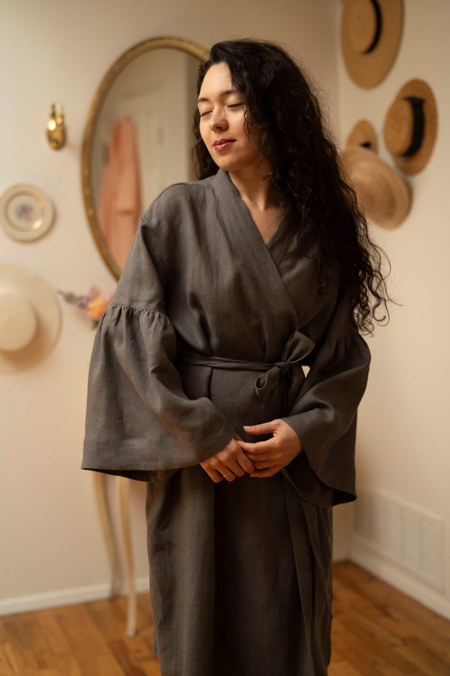 Ready to Ship | Linen Breeze Robe in Dark Grey