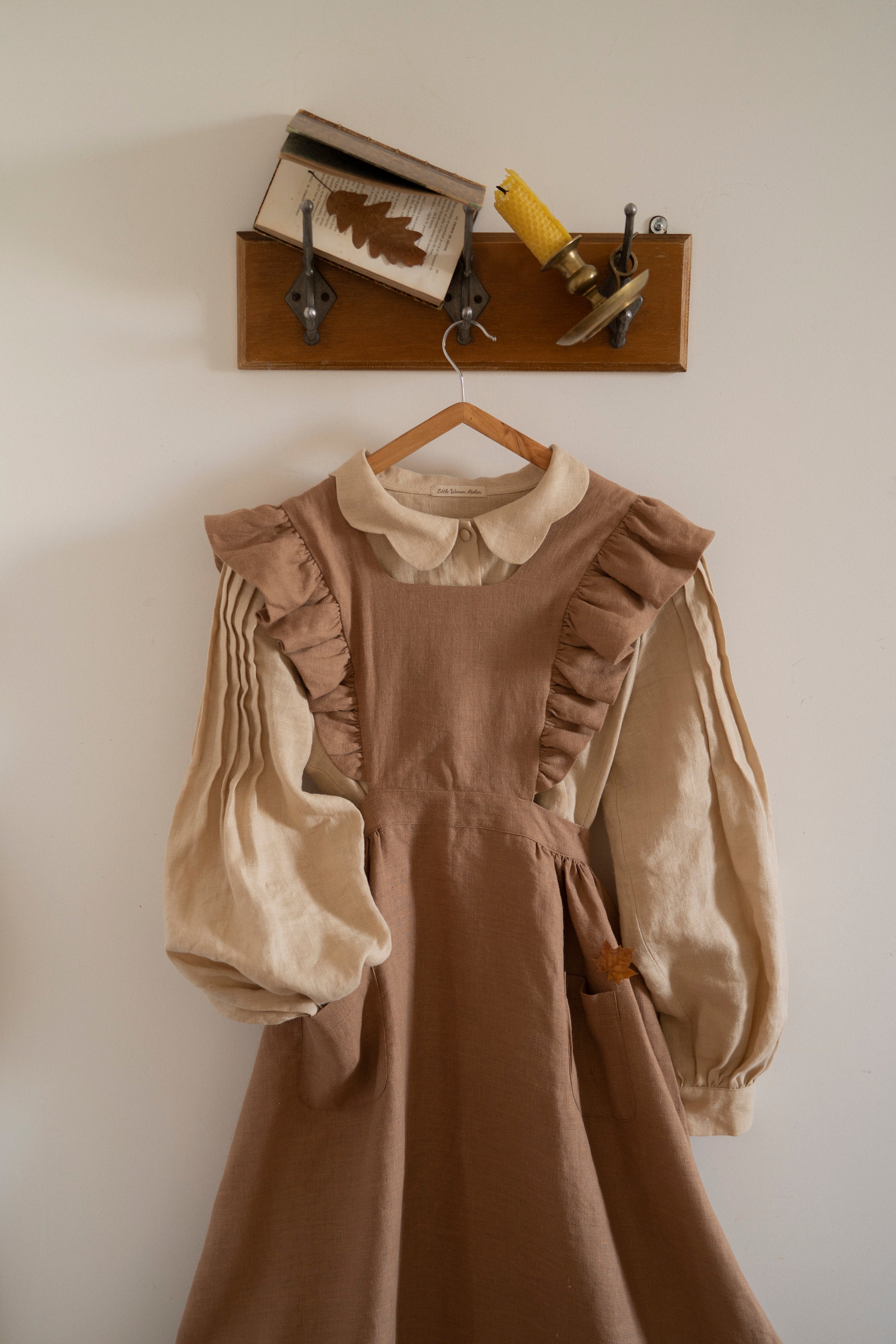 Old fashioned linen dress and pinafore