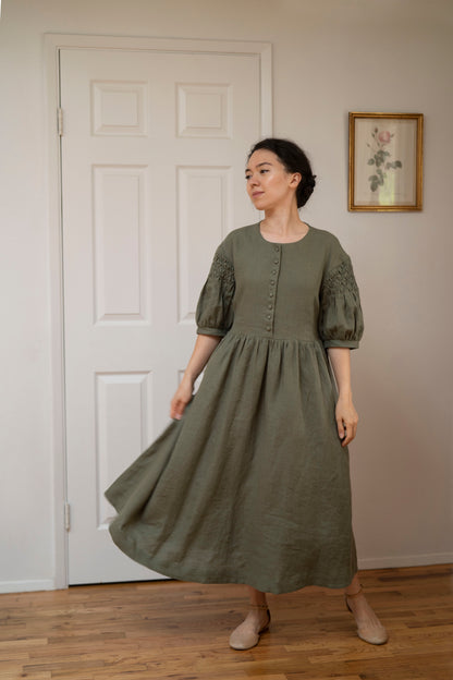 Beth'23 Oversized linen Dress with Short Sleeves