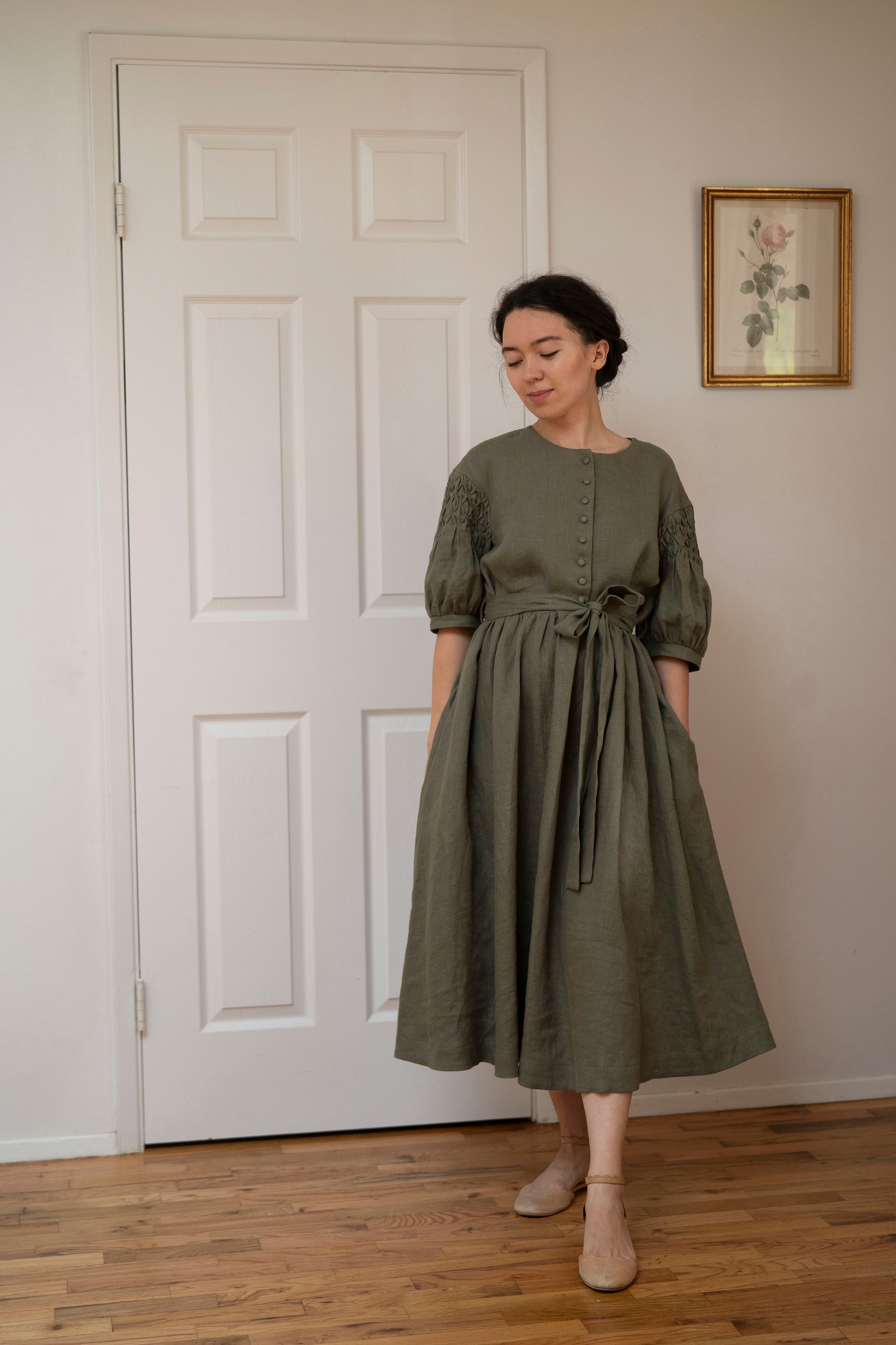 half sleeve linen dress Women Linen Dress, Half Sleeves Midi Dress, Summer Tunic Dresses, Loose Fitting Dress, Custom Oversized Dress, Plus Size Clothing Boho N172