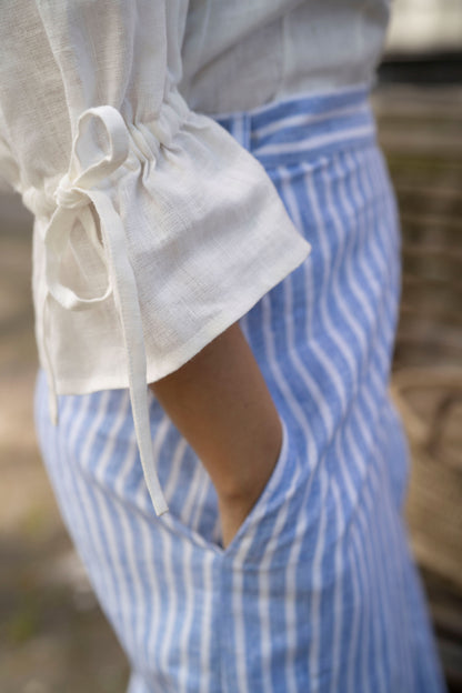 Wrap linen skirt striped and linen blouse