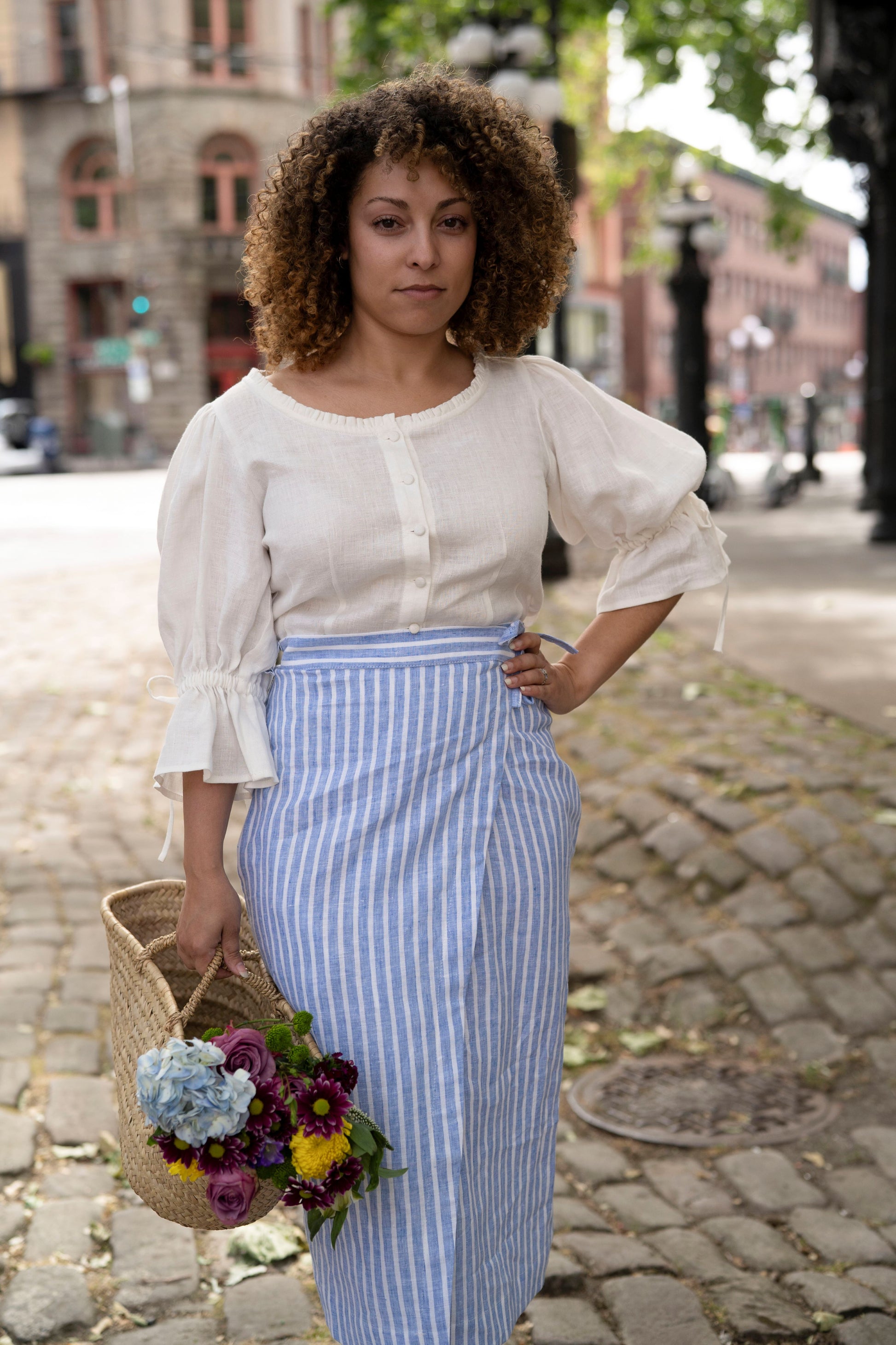 Old fashioned Wrap linen skirt striped