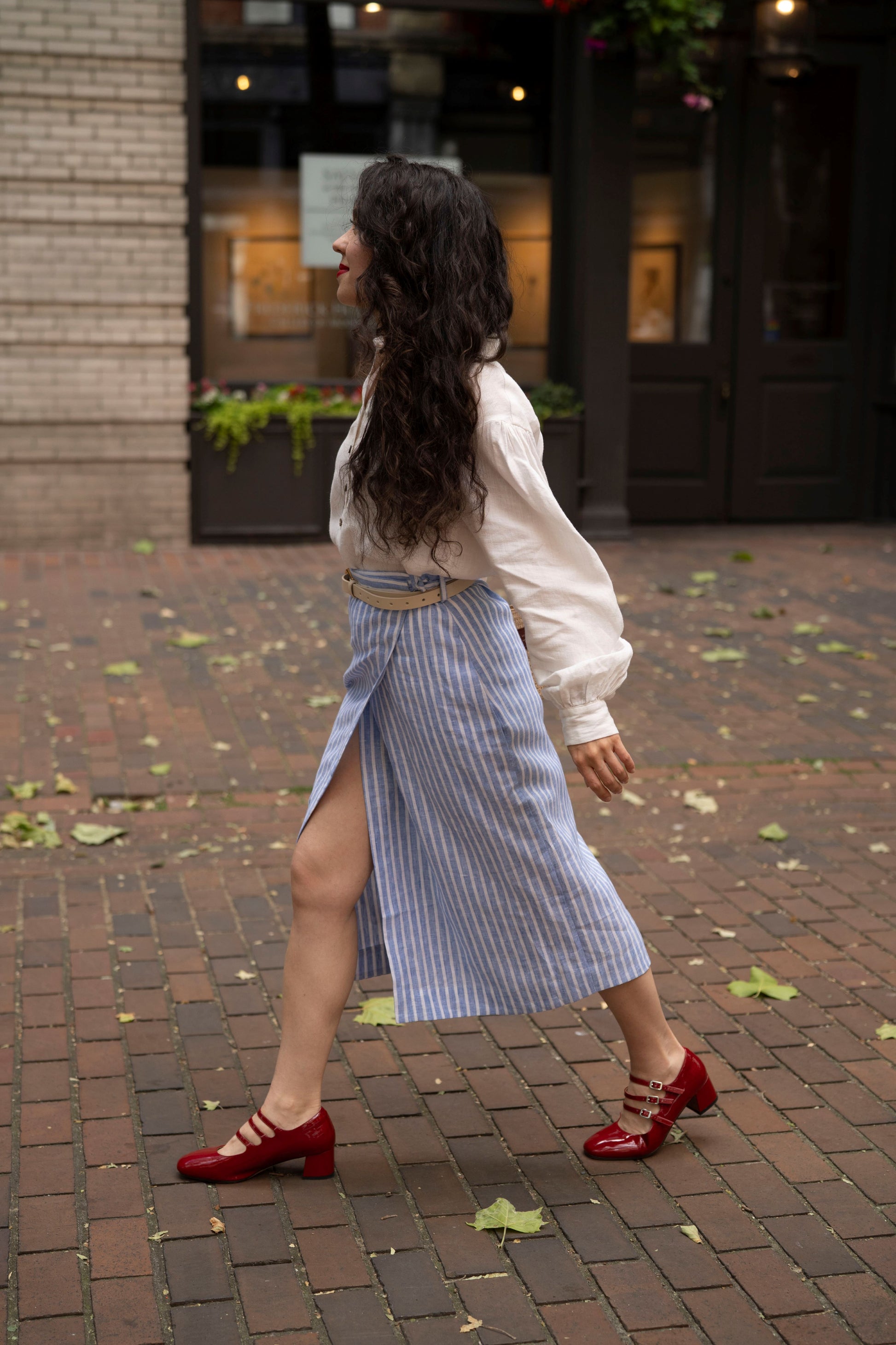 Wrap linen skirt striped