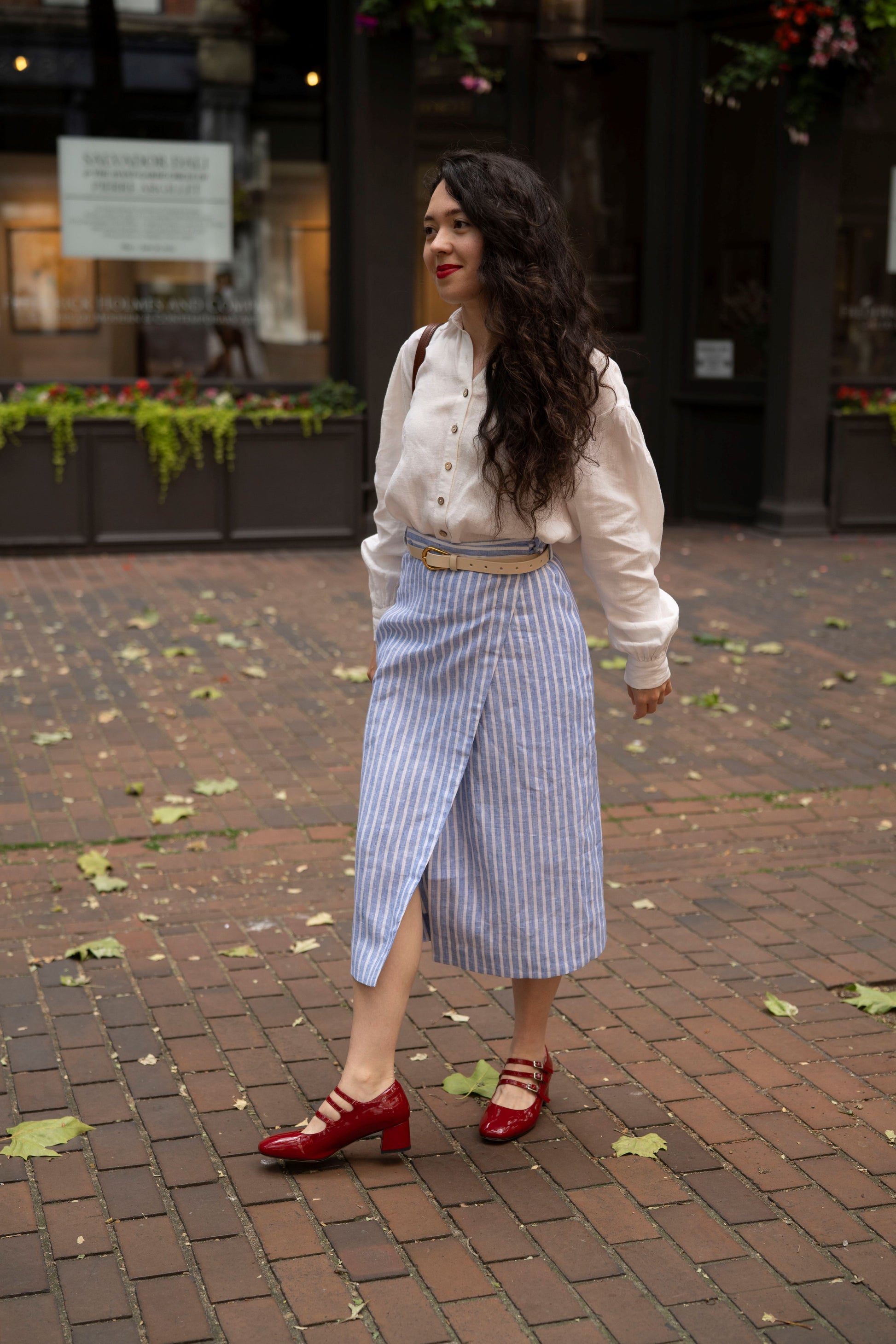 Wrap linen skirt striped