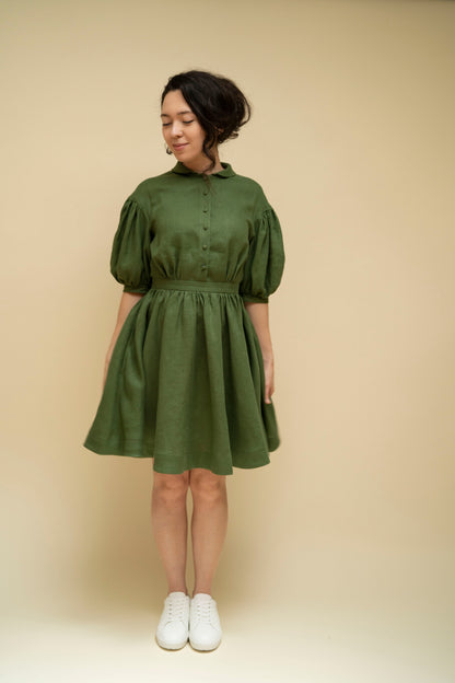 Mini Meg linen dress, grass green linen