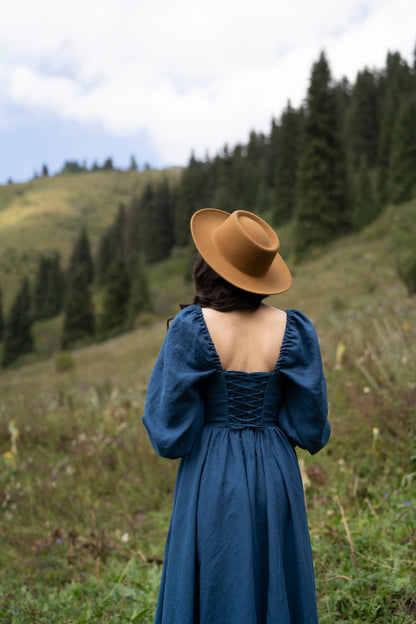 August Night dress. Linen Dress, puffy sleeves, Linen Clothing, Slow Fashion