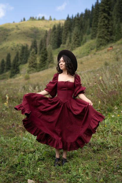 August Night dress. Linen Dress, puffy sleeves, Linen Clothing, Slow Fashion