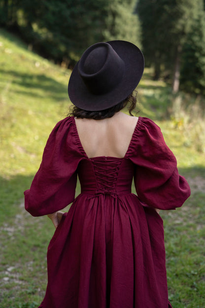 August Night dress. Linen Dress, puffy sleeves, Linen Clothing, Slow Fashion