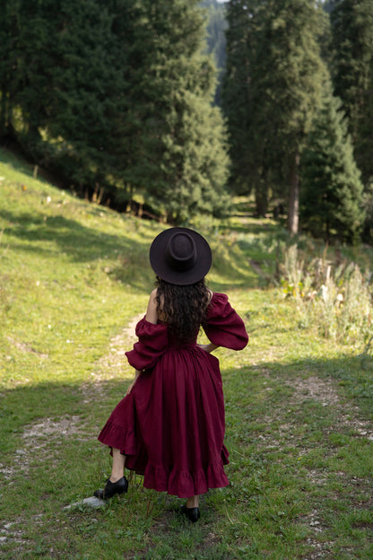 August Night dress. Linen Dress, puffy sleeves, Linen Clothing, Slow Fashion