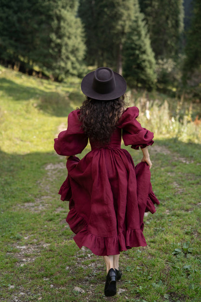 August Night dress. Linen Dress, puffy sleeves, Linen Clothing, Slow Fashion