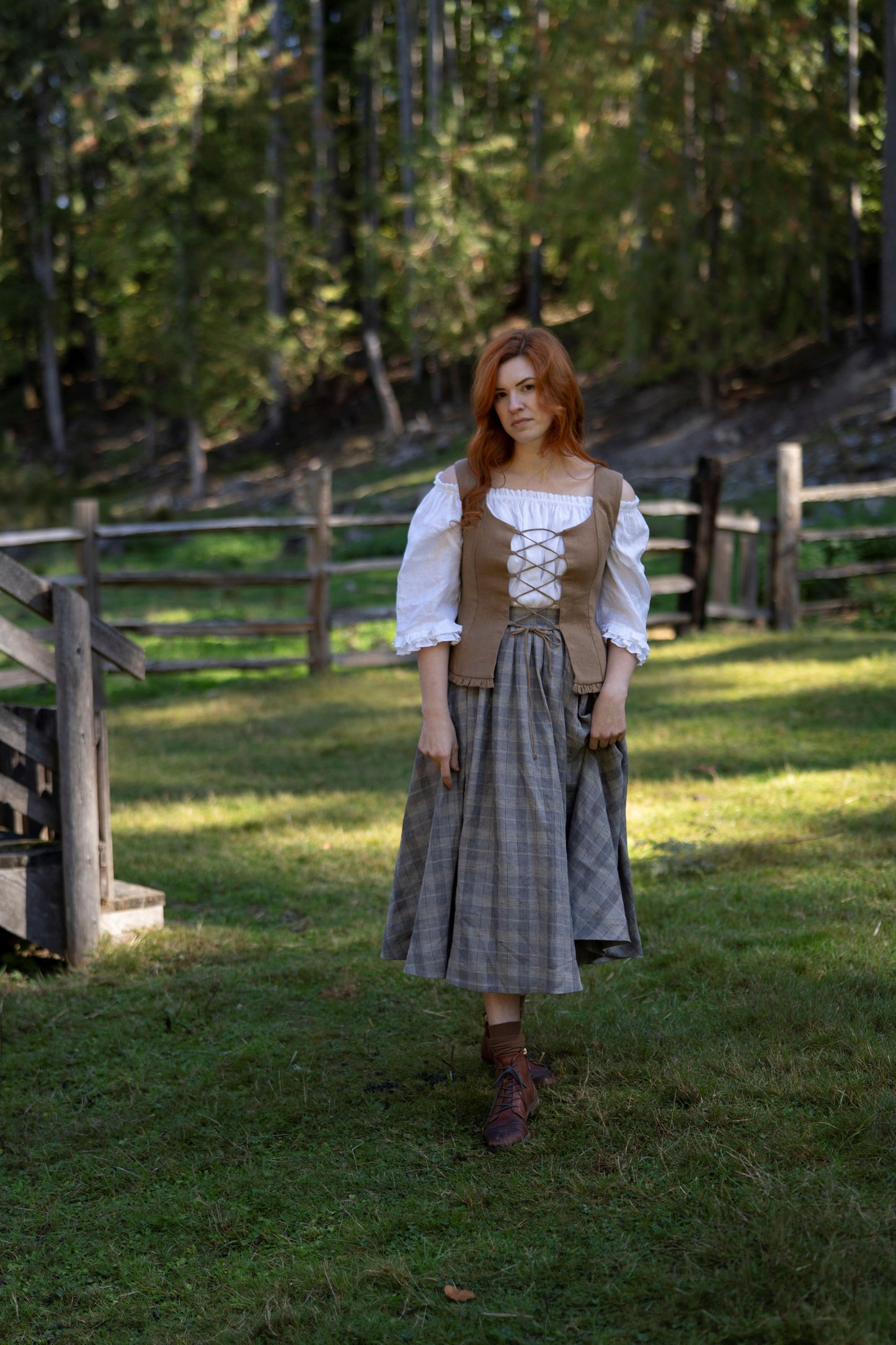 Meg Linen Skirt in Plaid