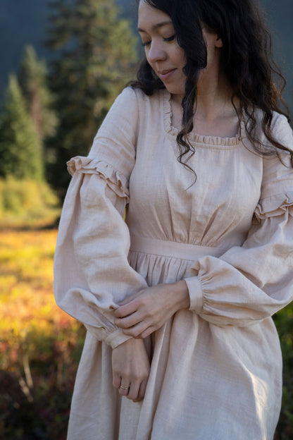 Ella linen dress in beige
• Slow Fashion
 • Sustainable Fashion
 • Ethical Clothing
 • Linen Clothing
 • Cottagecore Fashion
 • Eco-Friendly Clothing