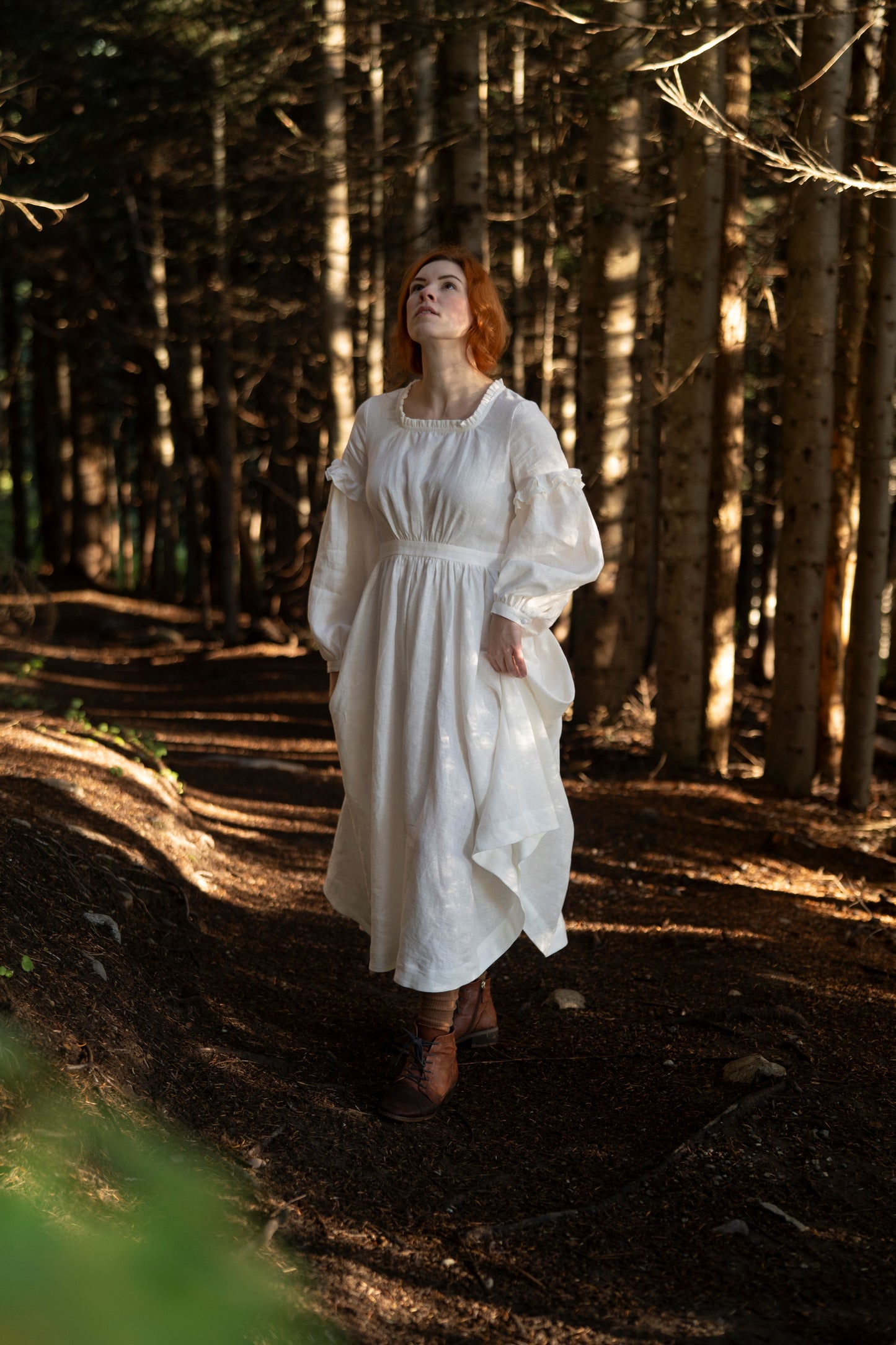 Ella linen dress in snow white for women.
New collection of LWA and UnderARinRoof. New linen clothes, linen vests, linen boustier, linen chemise, pocket, scarf.