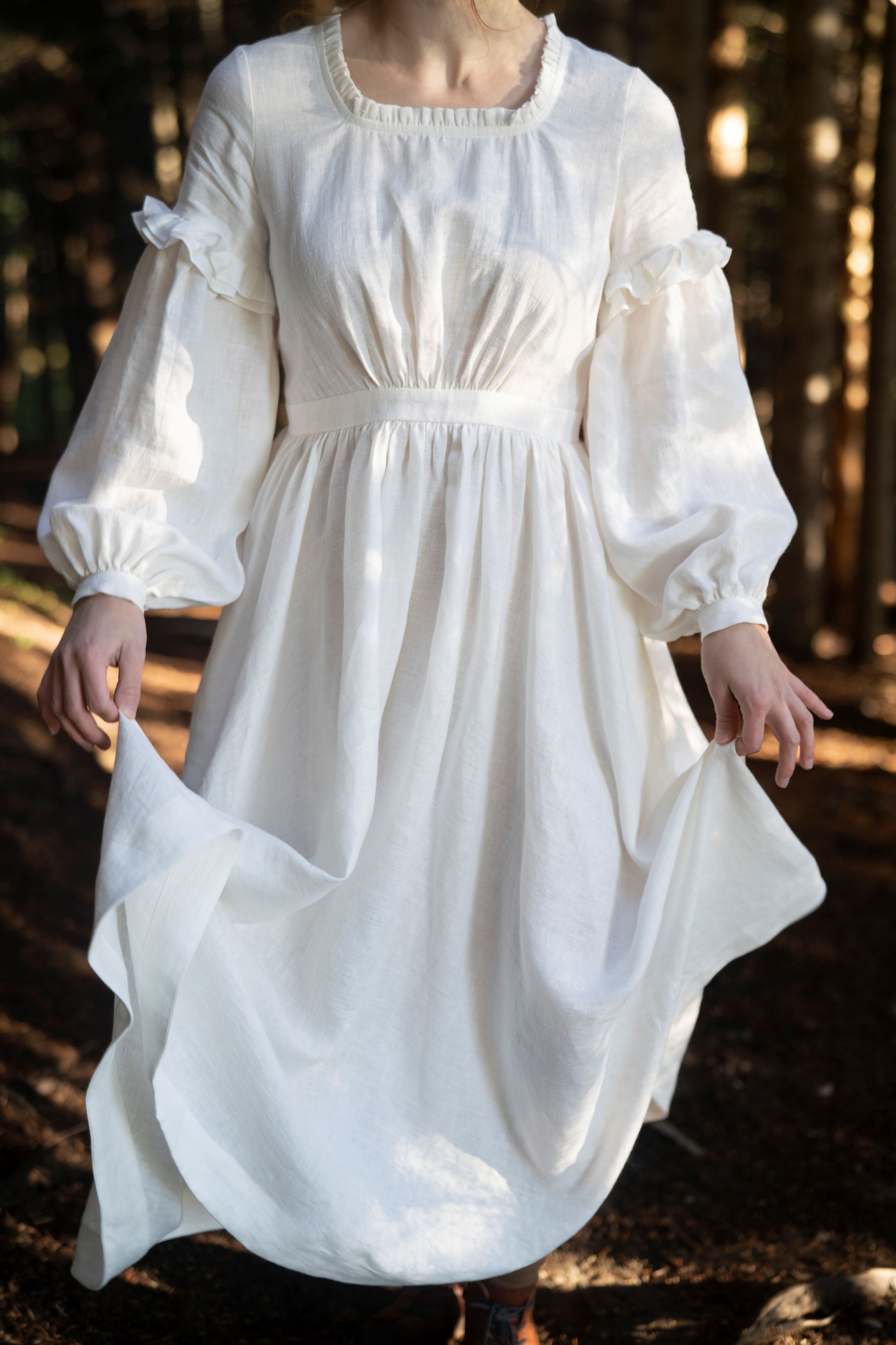 Ella linen dress in white for women.
New collection of LWA and UnderARinRoof. New linen clothes, linen vests, linen boustier, linen chemise, pocket, scarf.
Flared skirt