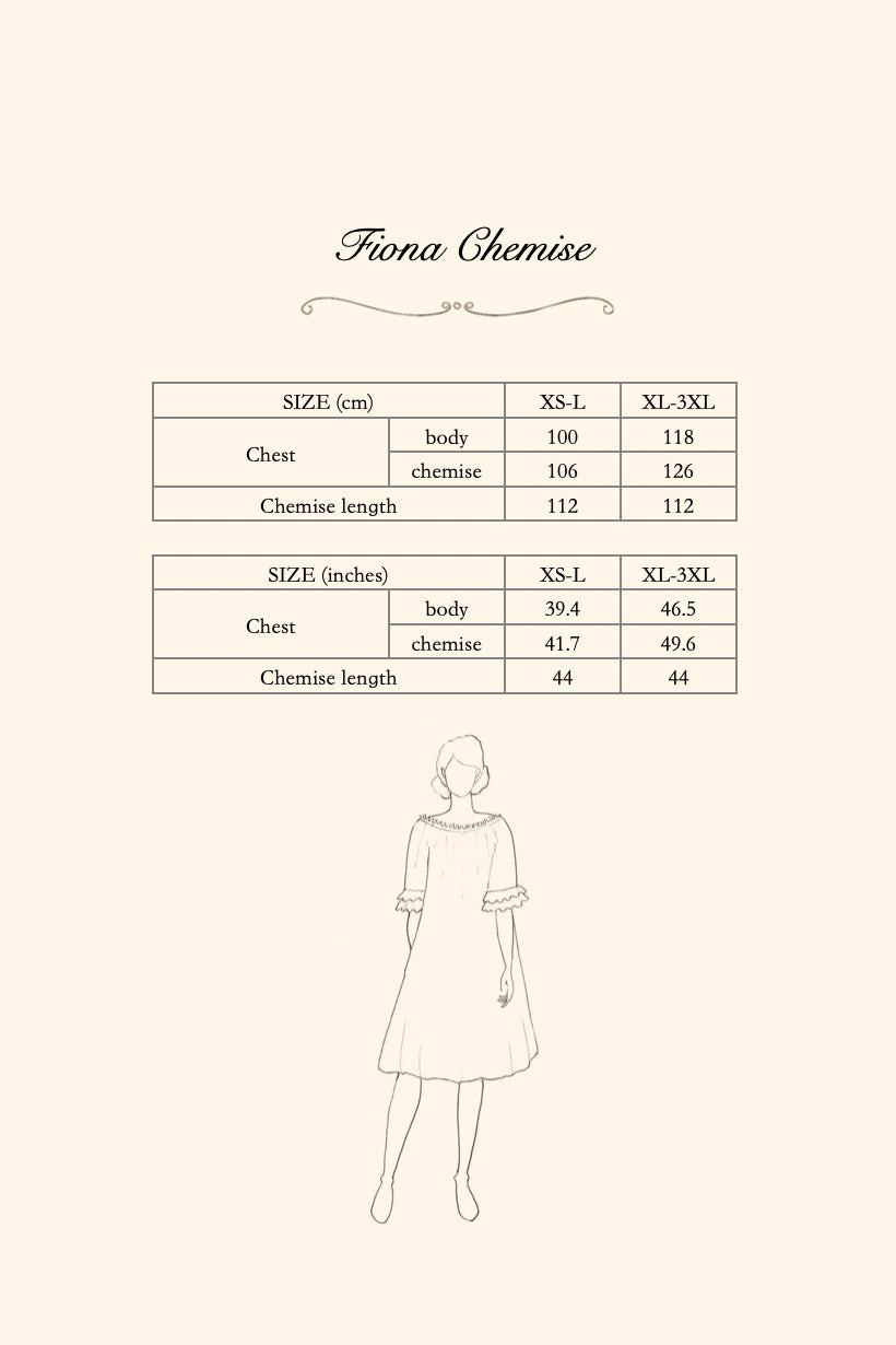 Fiona Linen Chemise size chart