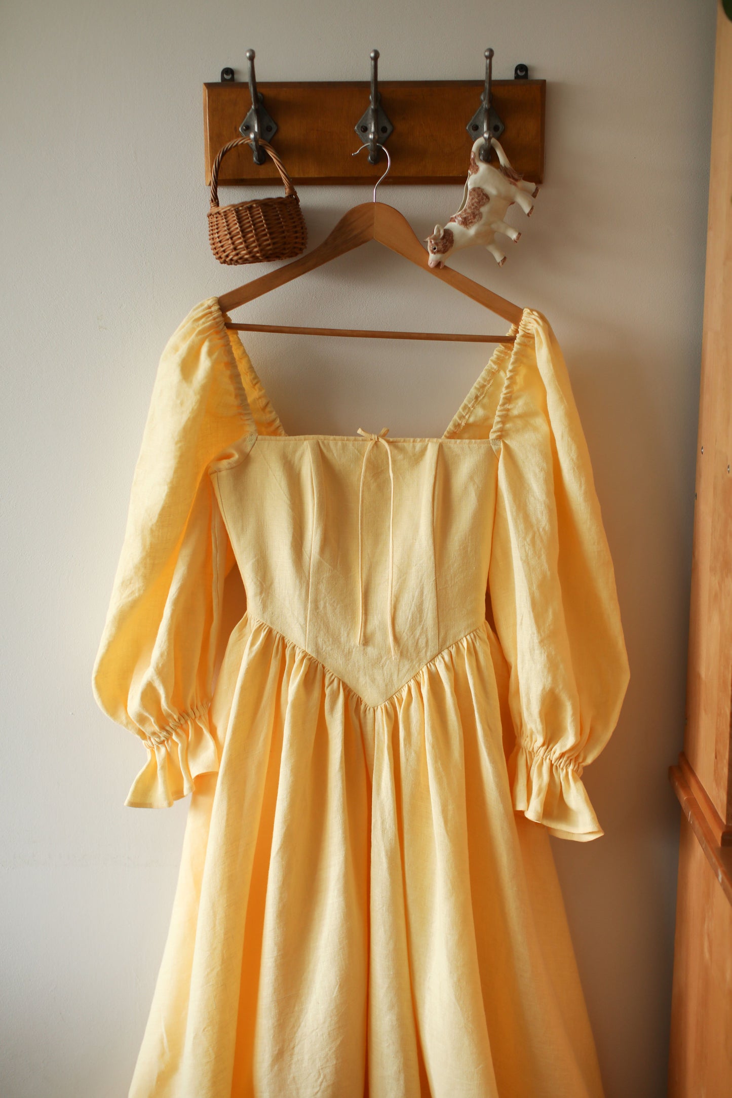 August Night linen dress in Butter Yellow
