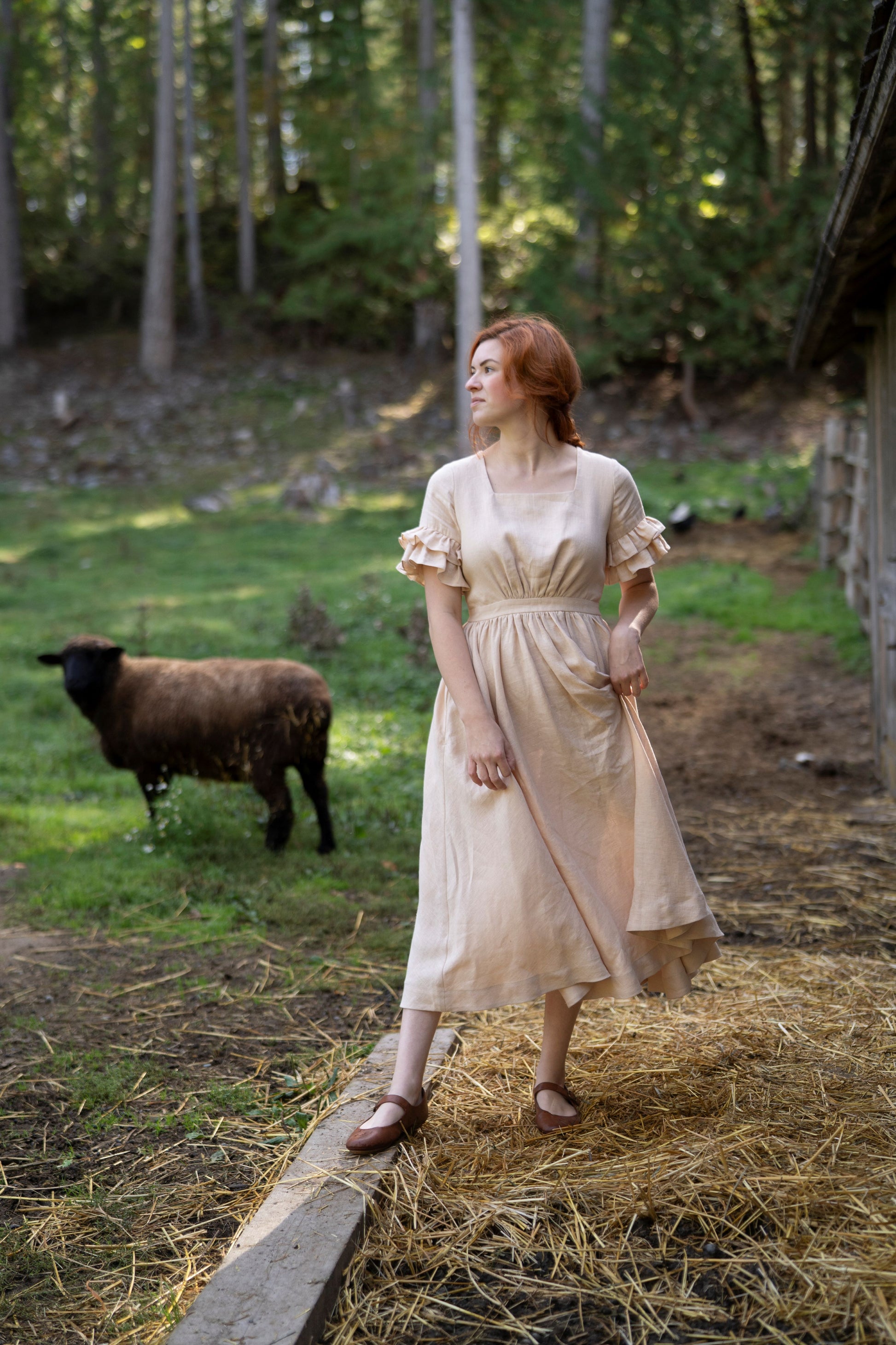 Linen dress Odette in beige with short sleeves, linen corset, linen pocket.• Slow Fashion
  • Cottagecore Fashion
 • Eco-Friendly Clothing
 • Handcrafted Fashion
 • Timeless Style
 • Minimalist Wardrobe
 • Natural Fabrics
Countryside living