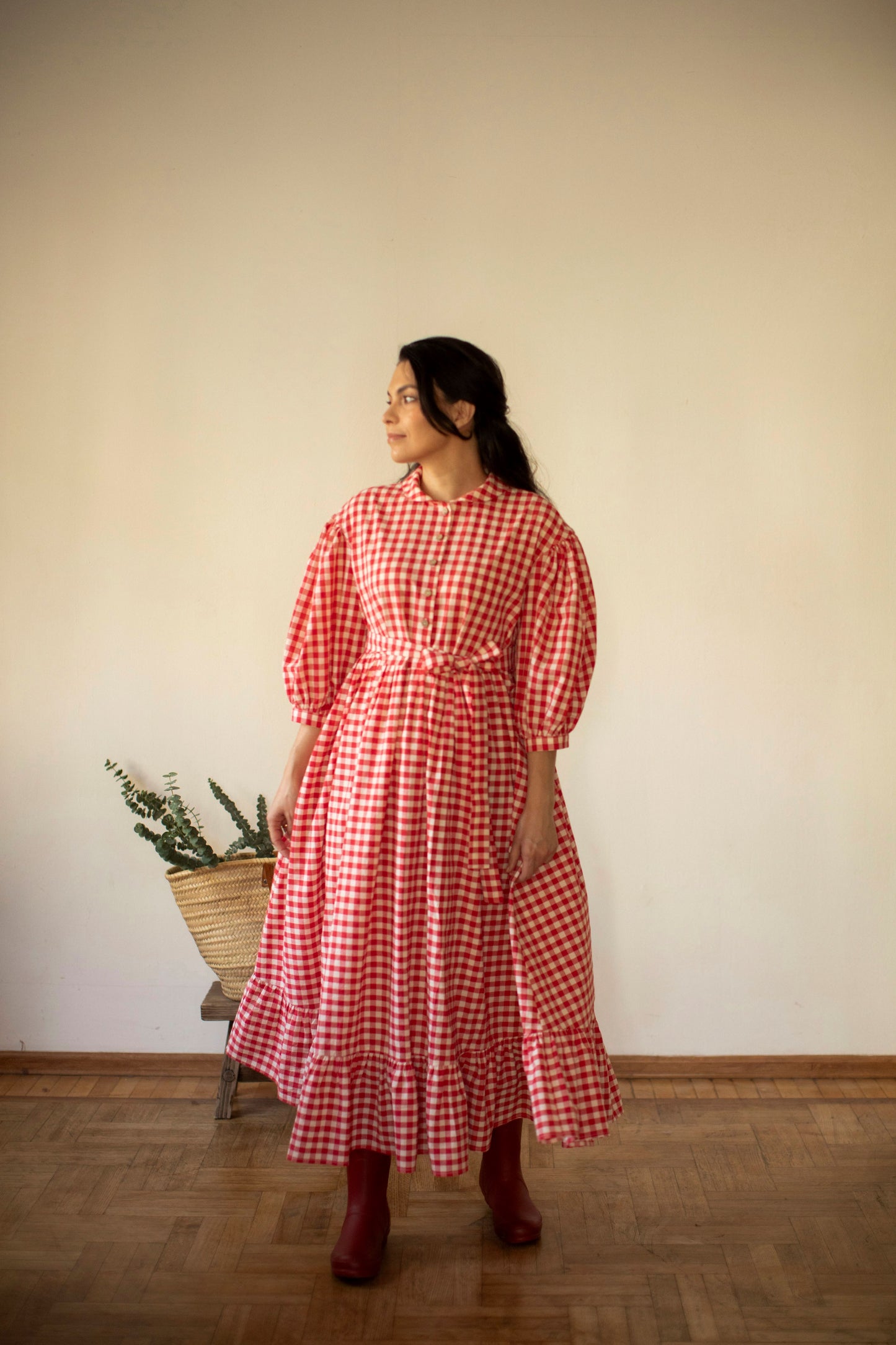 Meg Oversized Dress with 3/4 sleeves in Red Plaid