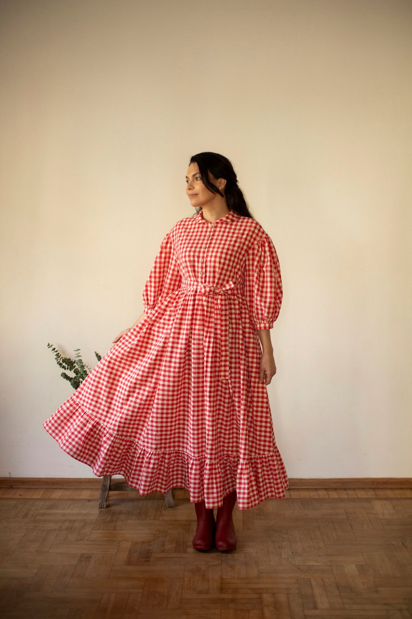 Meg Oversized linen Dress with 3/4 sleeves in Red Plaid LittleWomenAtelier Meg Oversized linen Dress with 3/4 sleeves in Red Plaid LittleWomenAtelier