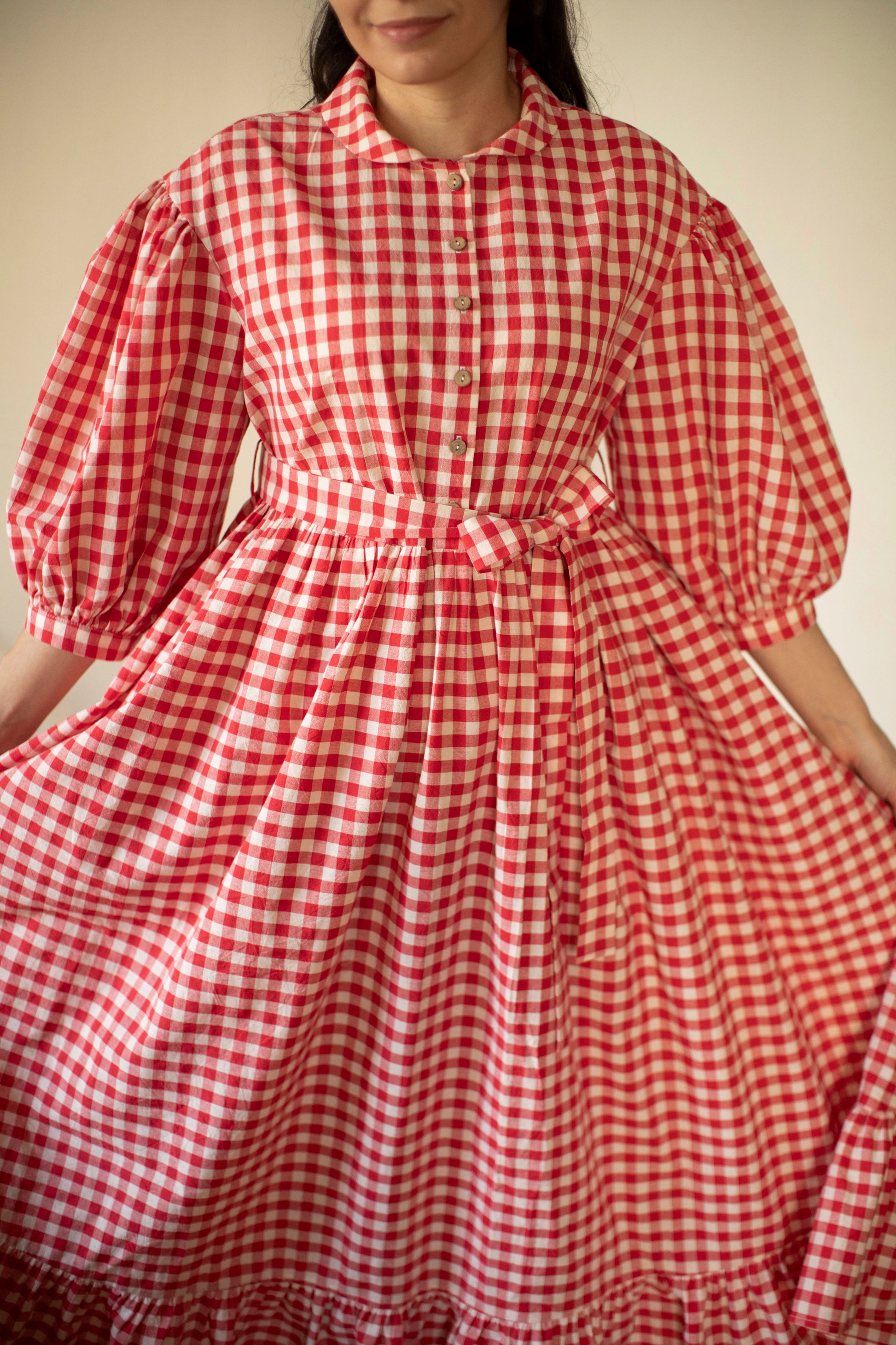 Meg Oversized linen Dress with 3/4 sleeves in Red Plaid Meg Oversized linen Dress with 3/4 sleeves in Red Plaid