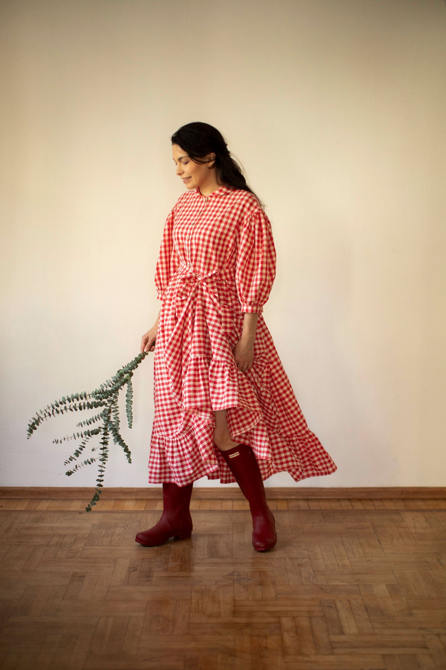 Meg Oversized Dress with 3/4 sleeves in Red Plaid