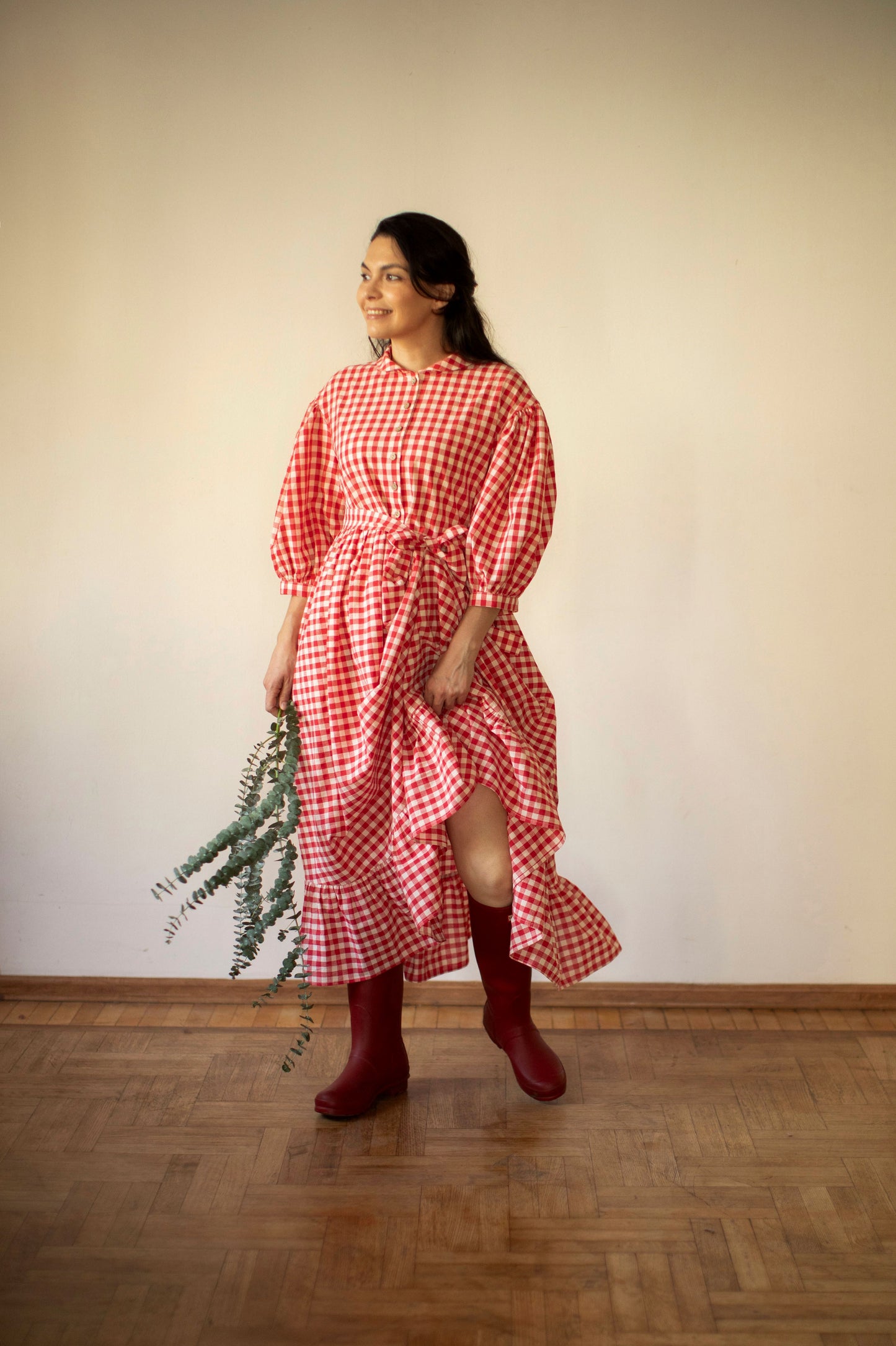 Meg Oversized Dress with 3/4 sleeves in Red Plaid