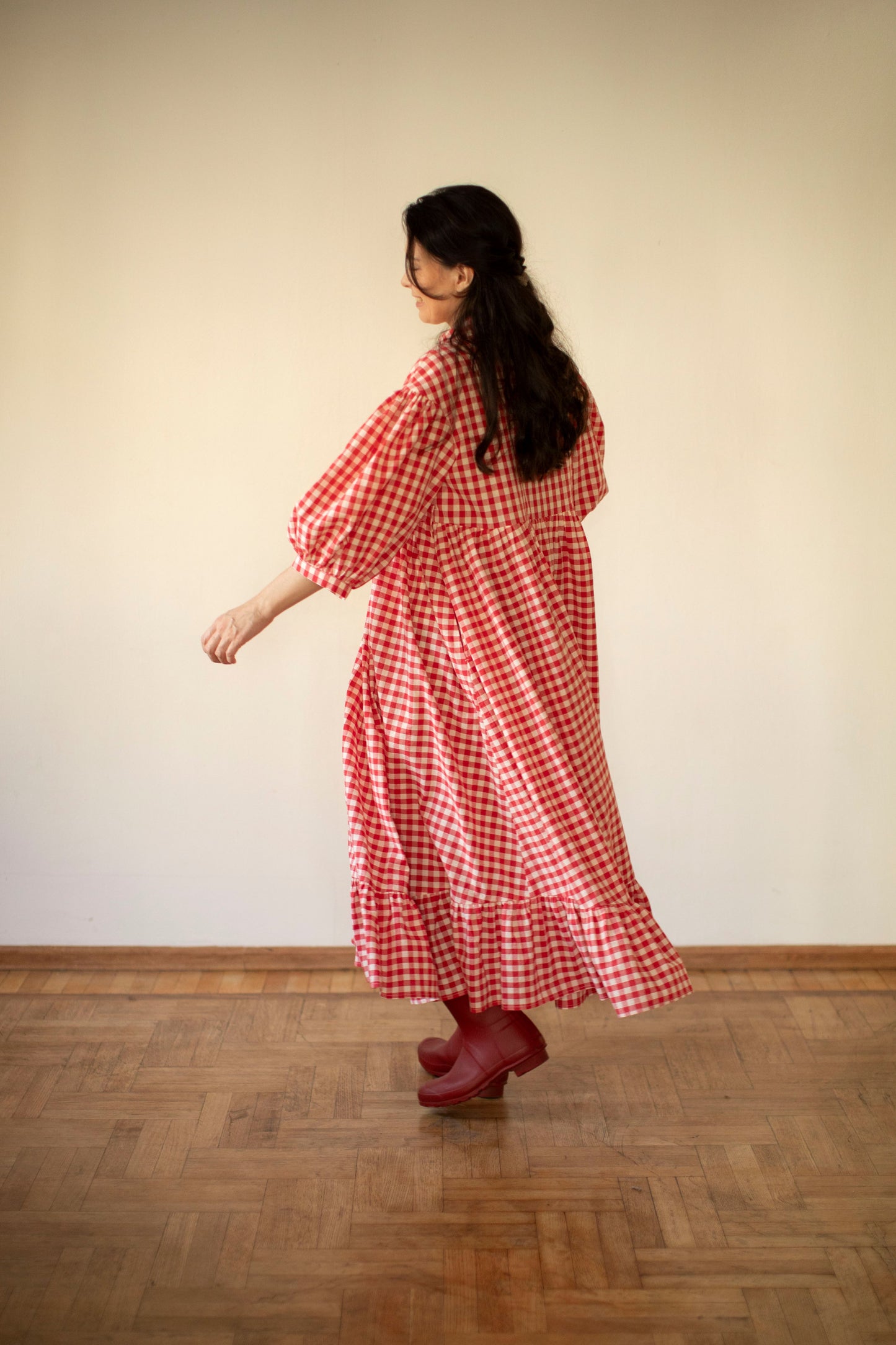 Meg Oversized Dress with 3/4 sleeves in Red Plaid