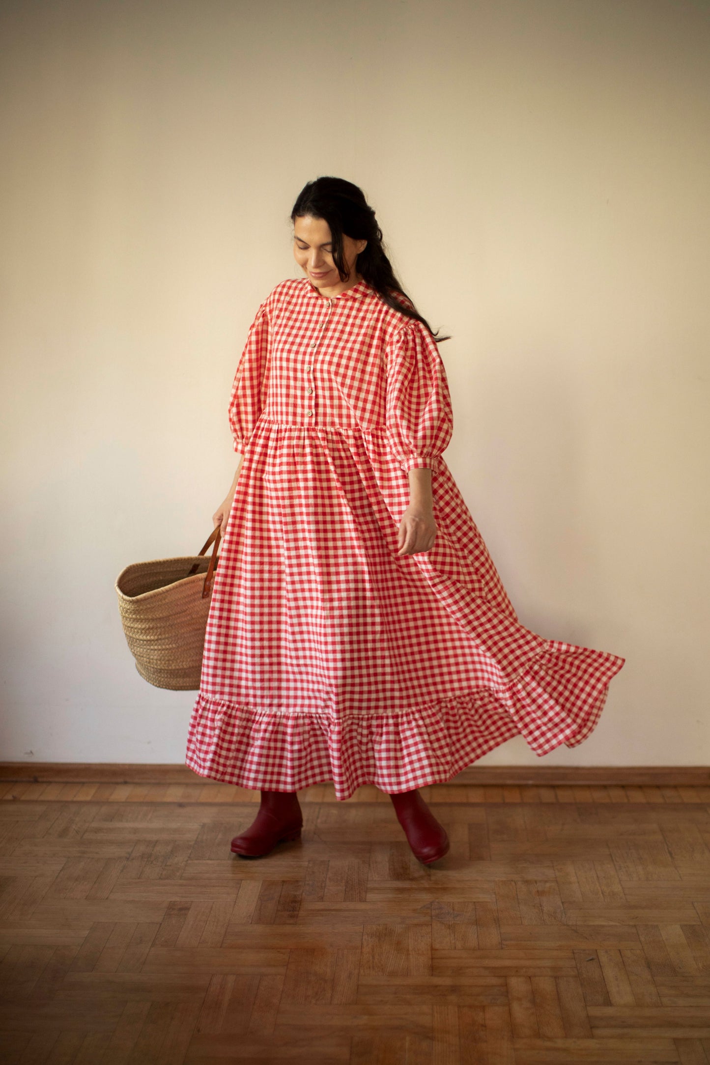 Meg Oversized Dress with 3/4 sleeves in Red Plaid