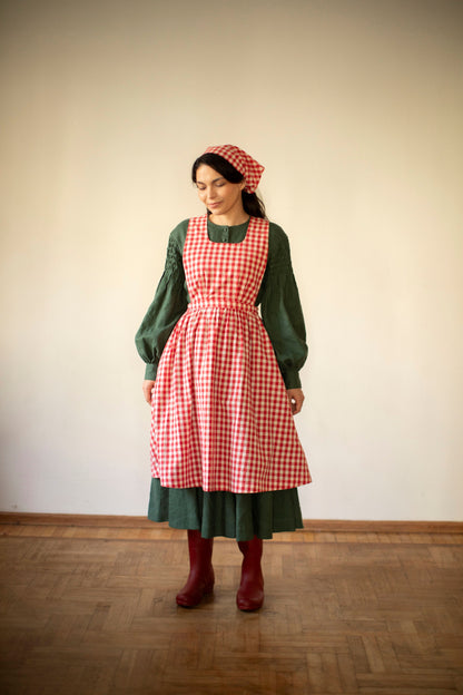 Beth Pinafore in Red Plaid