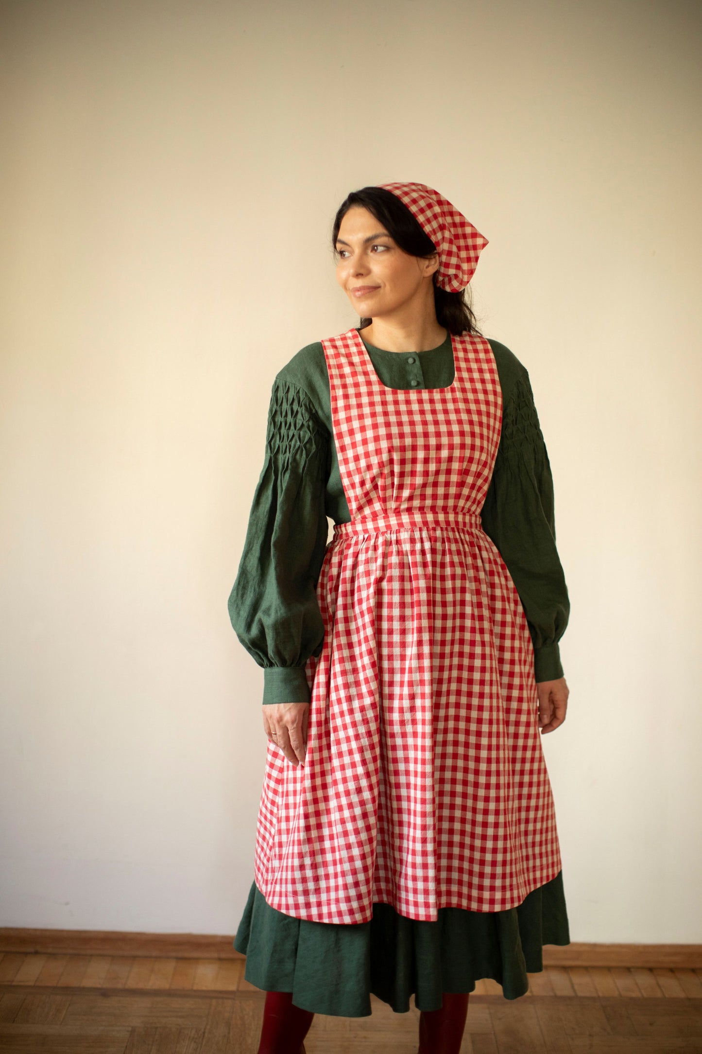 Beth Pinafore in Red Plaid