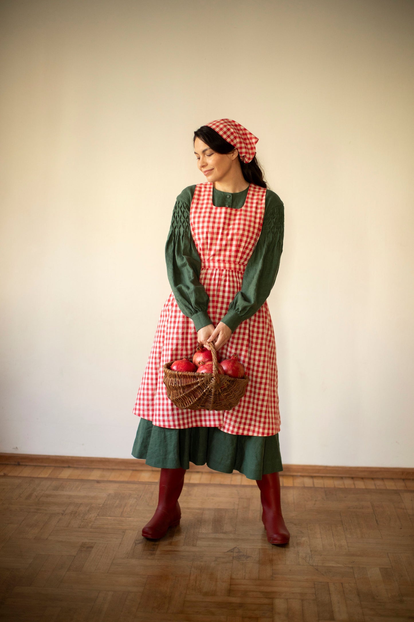 Beth Pinafore in Red Plaid