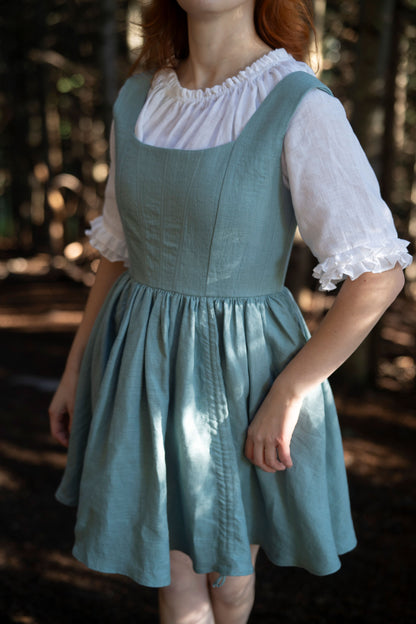 Fiona linen chemise in snow shite. Corset dress, Plaid Skirt, cingerbread linen bustier.