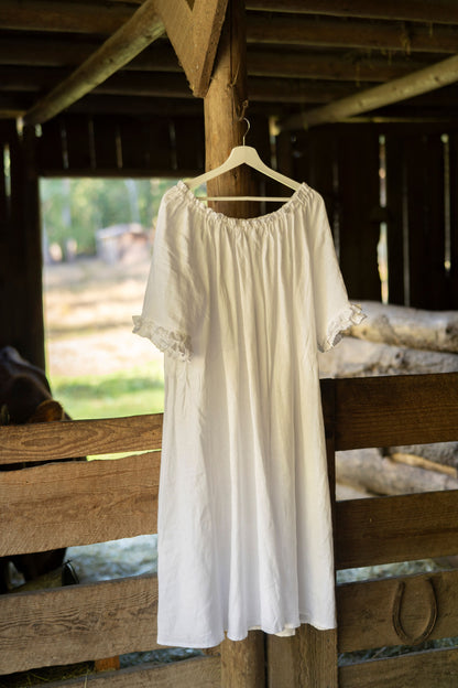 New linen collection Little Women Atelier x Under A Tin Roof. Long chemise for women, Cottagecore fashion on farm