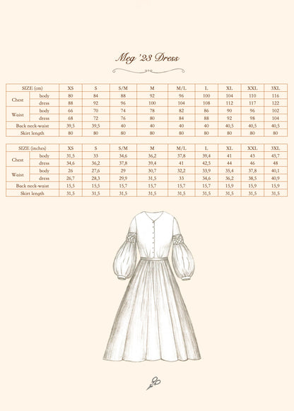 Meg'23 linen dress size chart