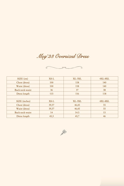 Meg versized linen dress size chart