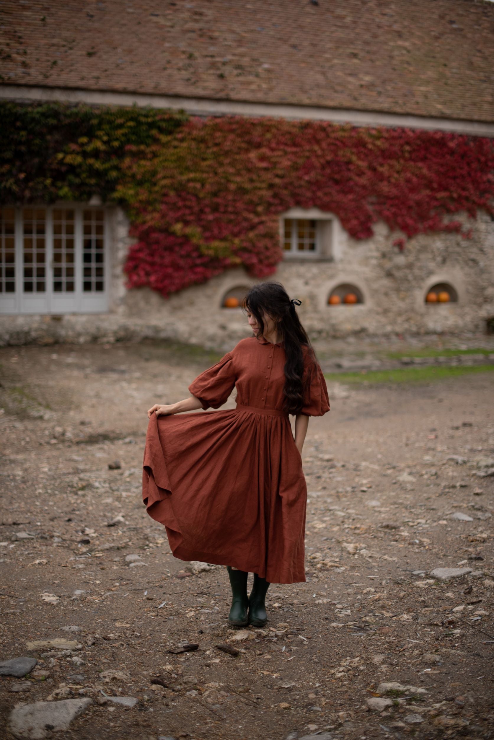 Meg linen Dress with 3/4 sleeves LittleWomenAtelier Meg linen Dress with 3/4 sleeves LittleWomenAtelier