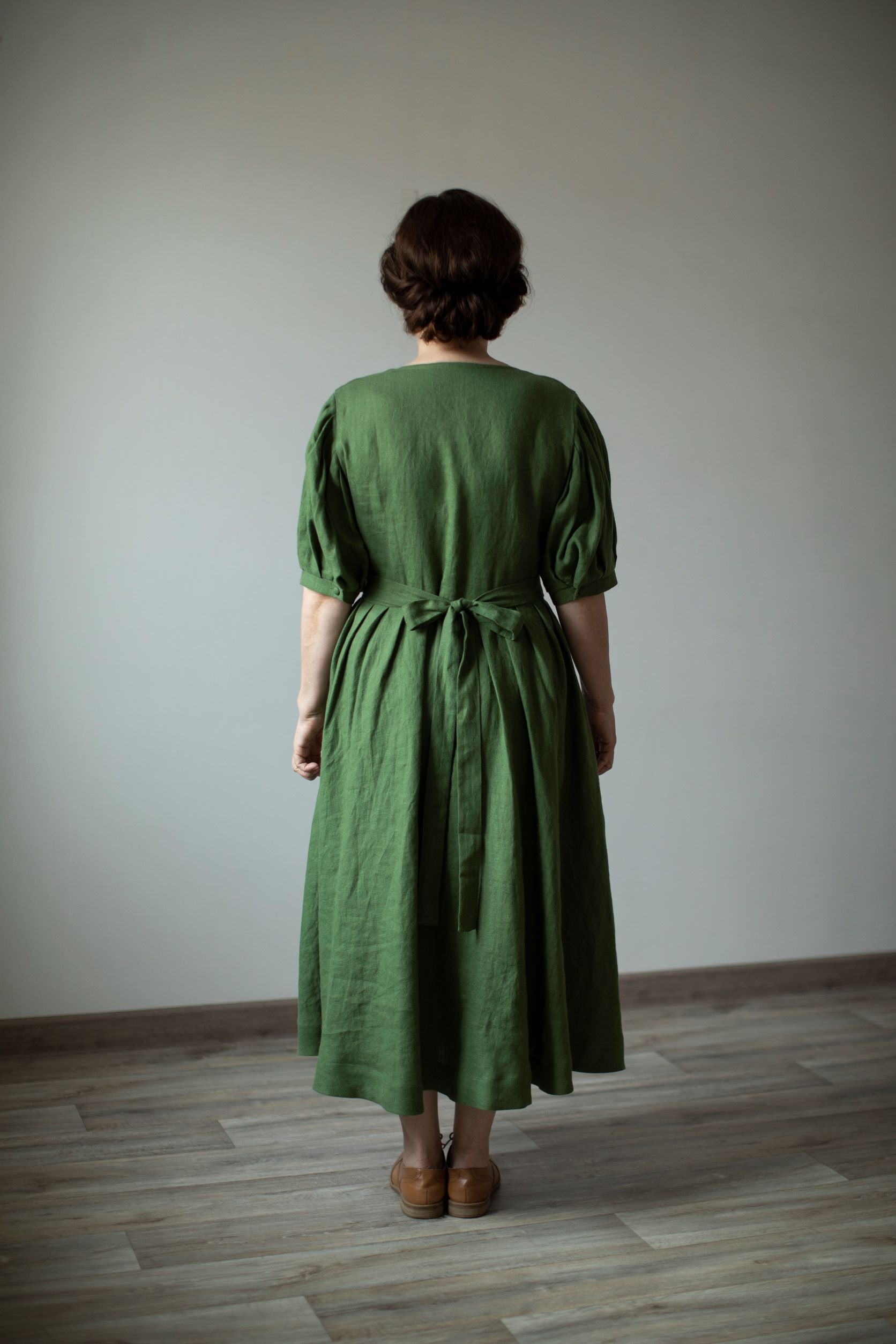 linen dress cottagecore Floral Linen Dress with Lace Edging