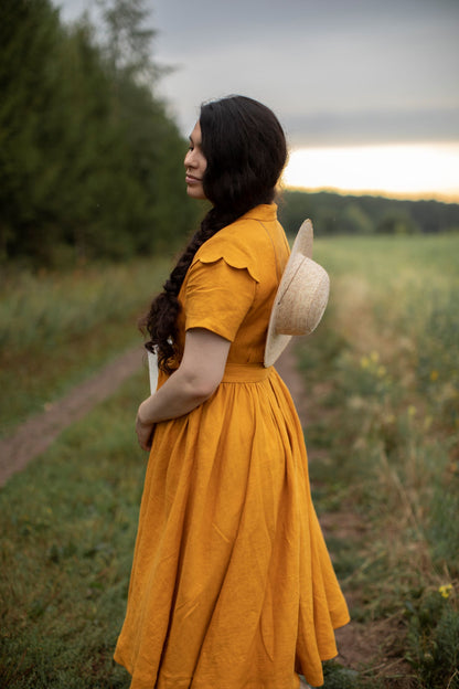 Jo Kleid mit kurzen Ärmeln | Leinenkleid