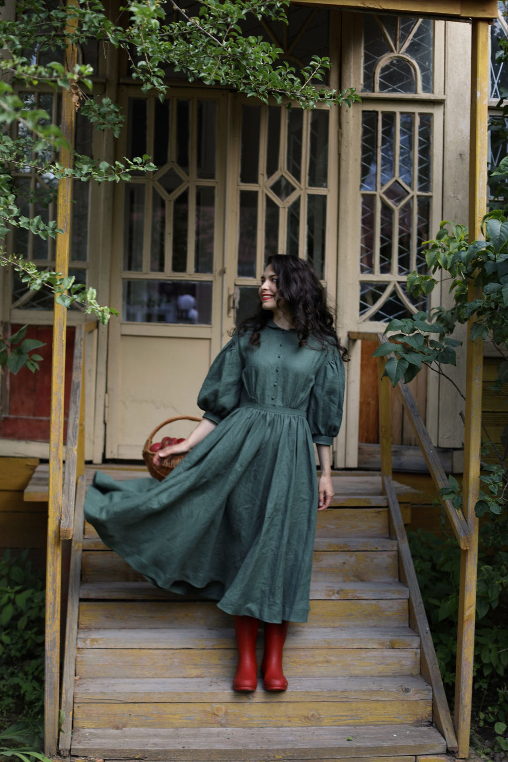 Women's Linen/Cotton 3/4 Sleeve Dress in Mole Beige