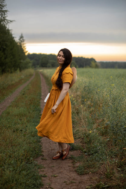 Jo Kleid mit kurzen Ärmeln | Leinenkleid