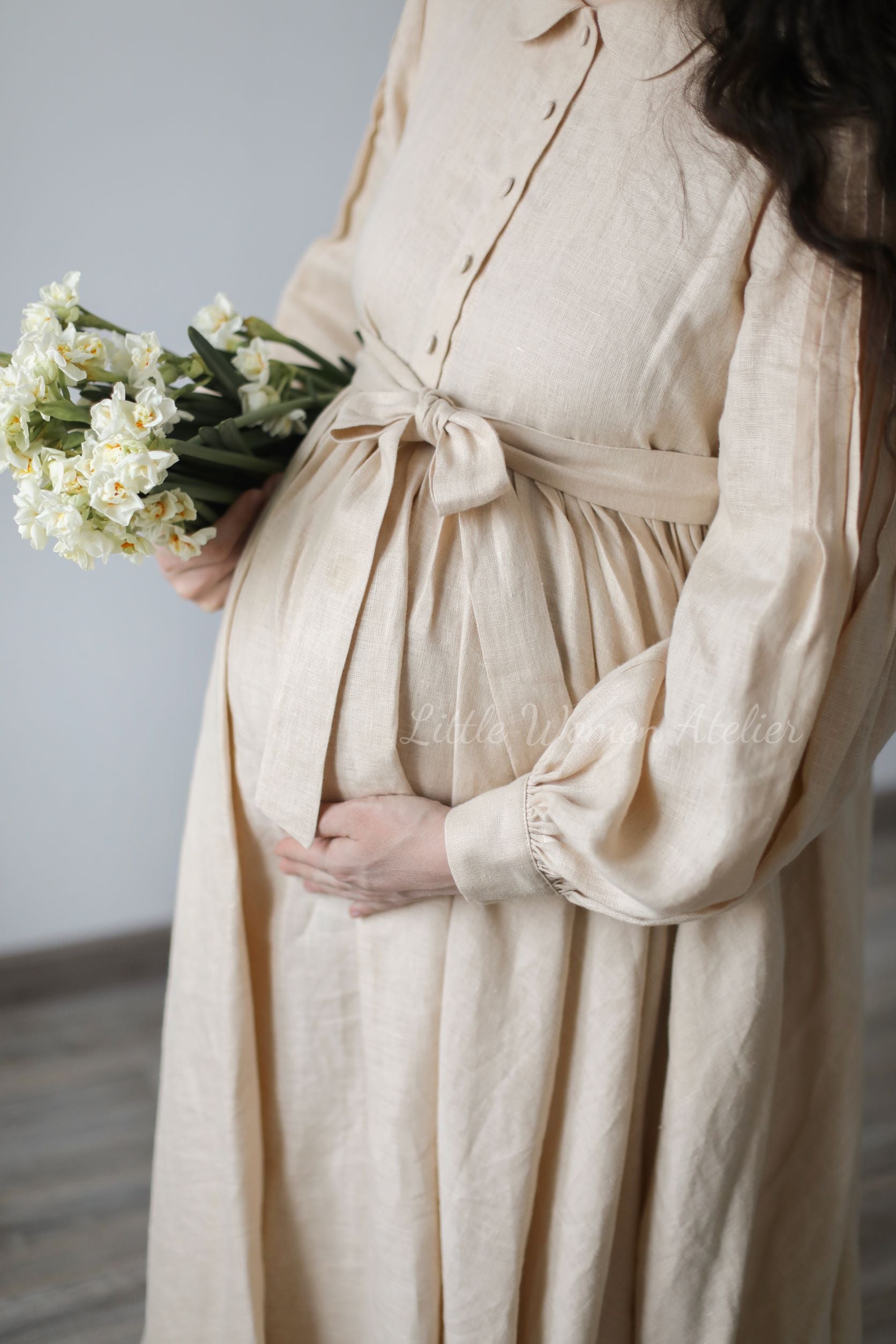 Beth Oversized linen Dress with long sleeves, Cottagecore, dress for pregnant