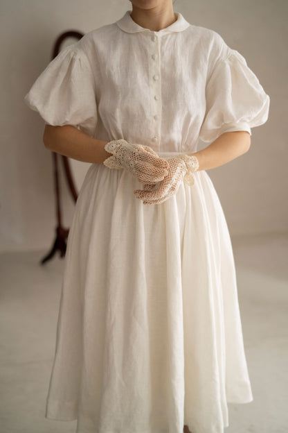 Meg linen Dress with short sleeves, white dress